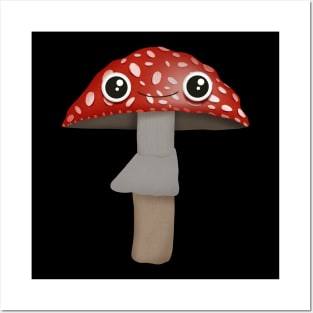 Red and White Kawaii Mushroom Posters and Art